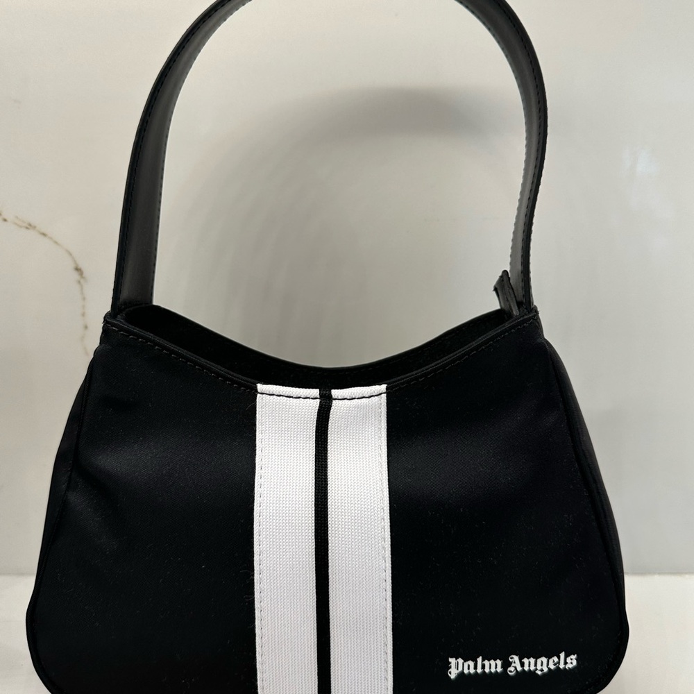Like New Palm Angels Black and White Venice Track Hobo Bag